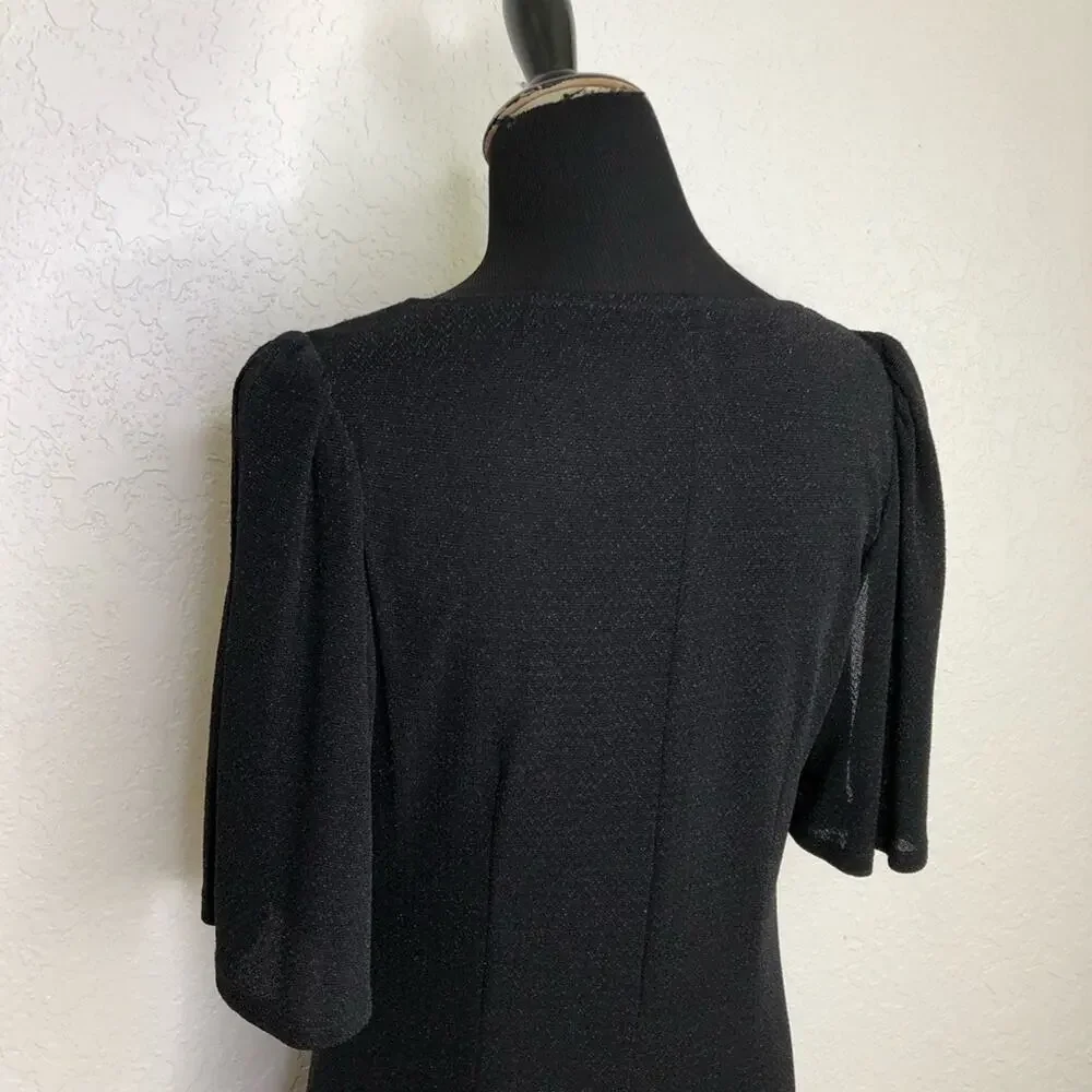 Frank Lyman Design black metallic cowl neck slit sleeve midi dress size 12